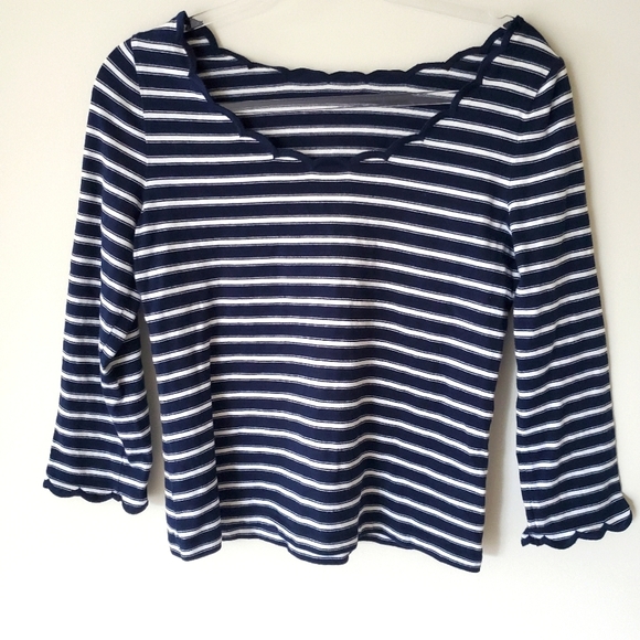 Kate Spade scalloped navy striped top - Picture 1 of 6